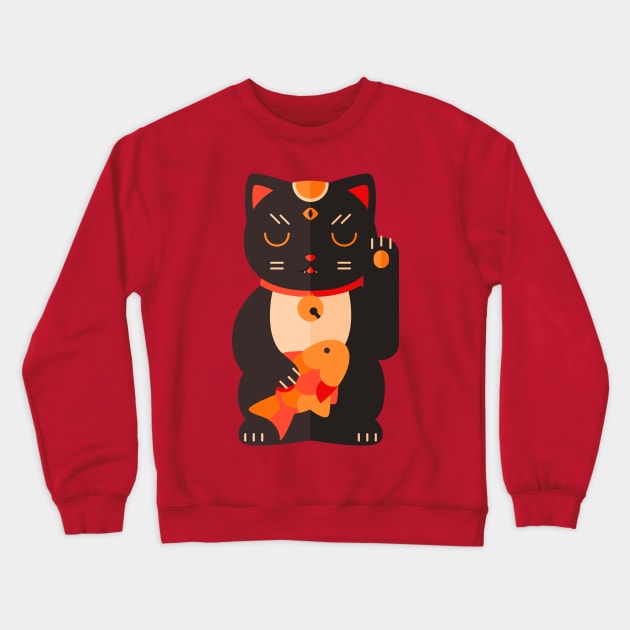 Beckoning Cat Crewneck Sweatshirt by BadOdds
